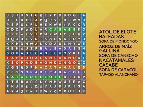 Comidas Tipicas De Honduras Wordsearch