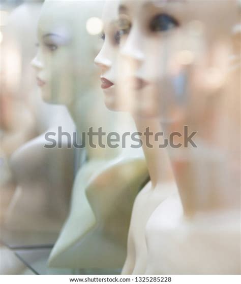 Naked Female Mannequins Shop Window Closeup Stock Photo