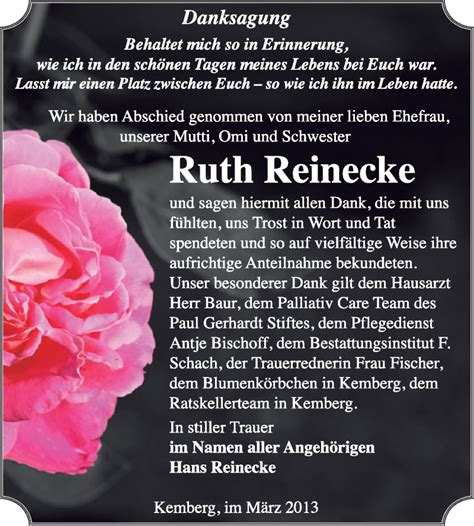 Traueranzeigen Von Ruth Reinecke Abschied Nehmen De