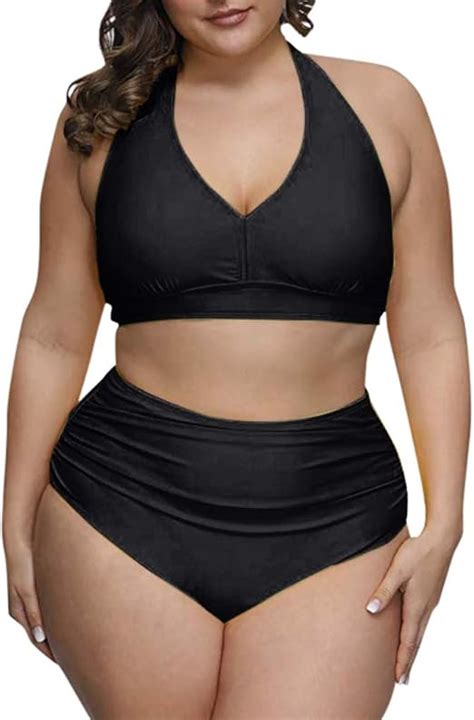 Riou Bikinis Damen Große Größen High Waisted Gepolstert BH Push Up Sexy Zweiteilige Bikini Set