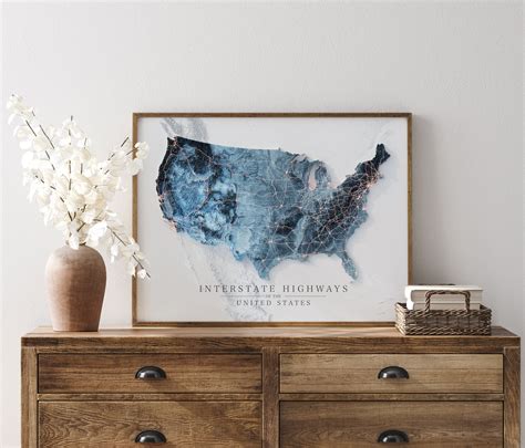 Interstate Highway Map of the United States Print, Topographic Map of ...