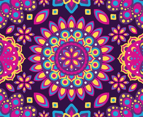 Rangoli Colorful Geometric Flowers Seamless Pattern Background ...