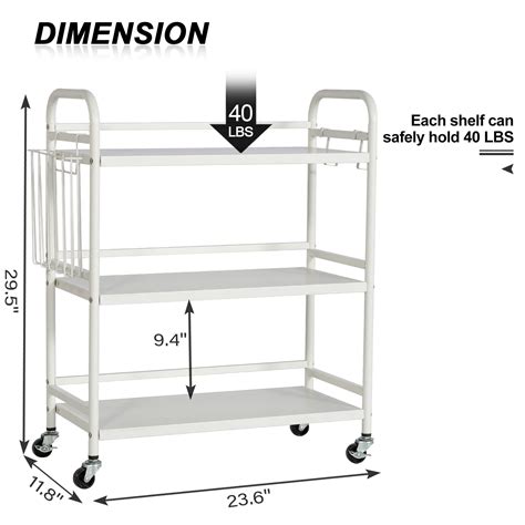 HDANI 3 Tier Metal Rolling Utility Cart High Capacity Multi Purpose