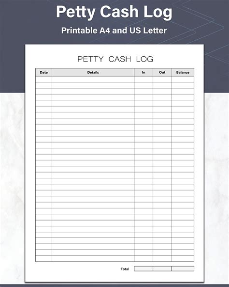 Petty Cash Log Printable Cash Flow Sheet Simple Petty Cash Template