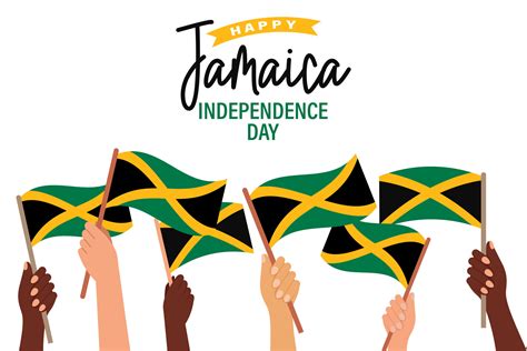 Jamaica Independence Day. Multiracial hands with Jamaica flags. Jamaica ...