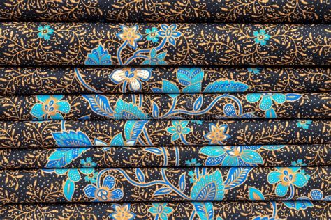 Thai Flower Patterned Fabric Folded Stacked Stock Image Image Of