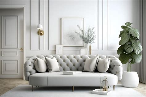 Premium AI Image | A living room with a white couch and a plant in the ...