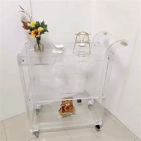 High Quality Assembly 3 Tier Acrylic Kitchen Rolling Bar Cart Luxury