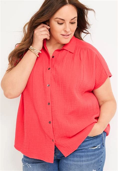 Plus Size Dolman Button Up Shirt Maurices