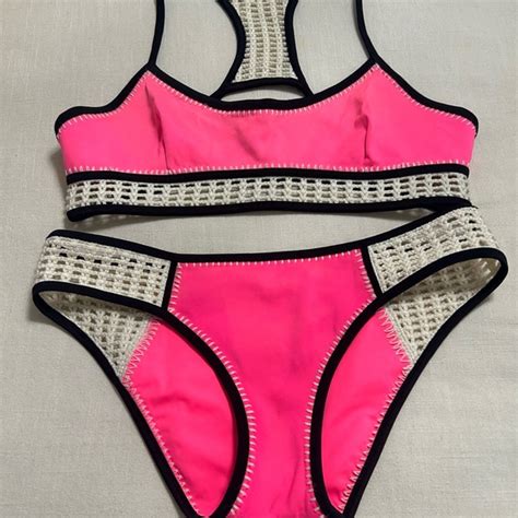 Victoria S Secret Swim Victorias Secret Neon Pink Crochet Bikini