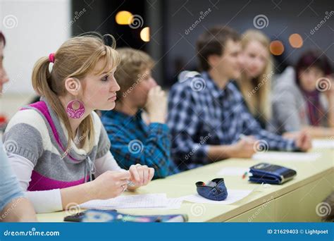 Pretty Female College Student In A Classroom Stock Image Image Of