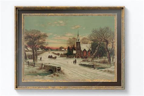 Vintage Christmas Eve at Church Painting Wall Print Poster Free Fast ...