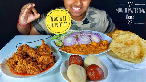 ASMR Eating Veg Pulao Puris Paneer Lababdar Chicken Kosha Sweets