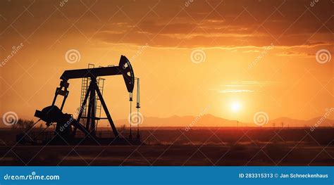 Pumpjack On Sunset Oil Industry Heavy Machinery AI Generative