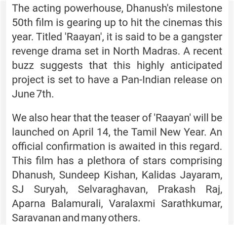 Dhanush upcoming movie #Raayan planning for Pan India theatrical ...