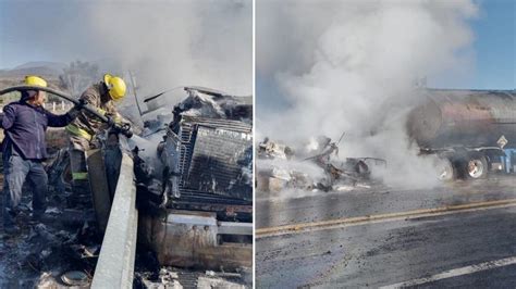 Se incendia pipa con 38 mil litros de asfalto en la autopista Tehuacán