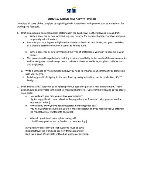 SNHU 107 Module Four Activity Template SNHU 107 Module Four Activity