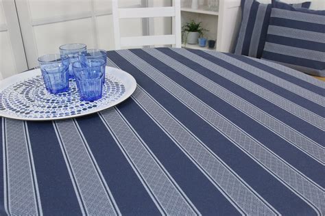 Blau Grau Gestreifte Tischdecke Fleckschutz Friesland OVAL Breite 90 Cm