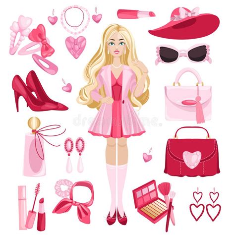 Barbie Accessories Doodle Icons Cute Pink Seamless Pattern Beautiful