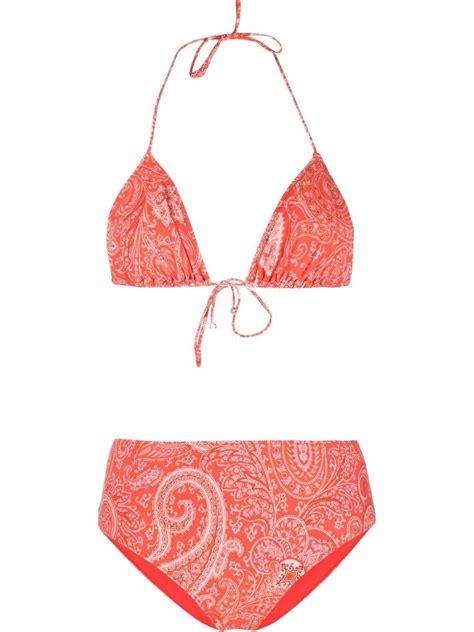 Buy Etro Paisley Print Halterneck Bikini Orange At 39 Off Editorialist