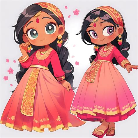 Premium Photo Sticker Of Female Chibi Kawaii Indian Ghagra Choli