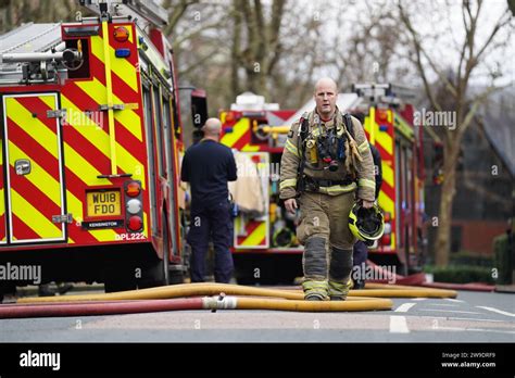 Fire engines on Seagrave Road in Fulham, west London, as firefighters ...