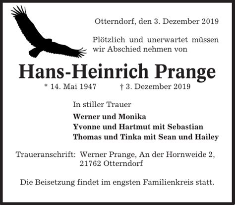 Hans Heinrich Prange Traueranzeige Cuxhavener Nachrichten