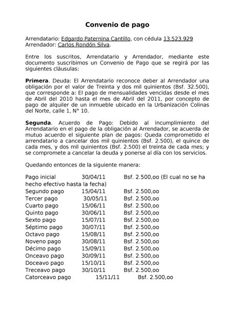 62324902 Convenio De Pago Convenio De Pago Arrendatario Edgardo