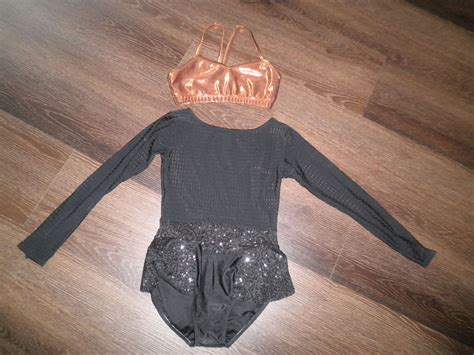 LC Preloved Solo Kinetic Black Mesh Sequin Costume With Bronze Crop Top