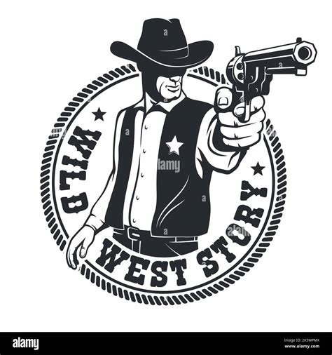 Western Cowboy Pointing A Gun Retro Badge Stock Vector Image And Art Alamy