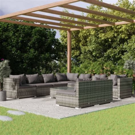 VidaXL 10 Piece Patio Lounge Set With Cushions Gray Poly Rattan 1 Kroger