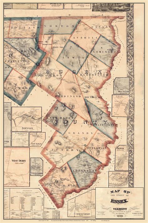 Essex County Vermont 1859 Custom Old Map Reprint Old Maps