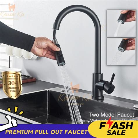 SUS304 Black Kitchen Faucet Two Mode Spray Sink Faucet Single Hole Pull Out Faucet Mixer Tap Hot