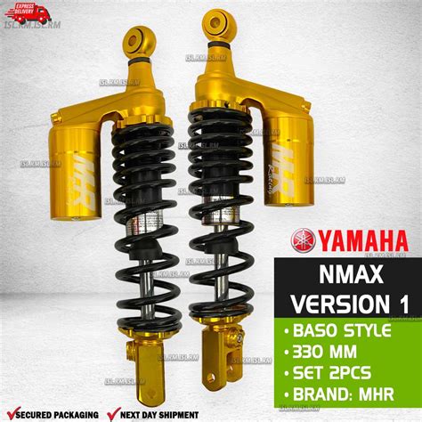 Yamaha NMAX V1 Rear Shock Absorbers 2pcs With Baso Style BLACK GOLD