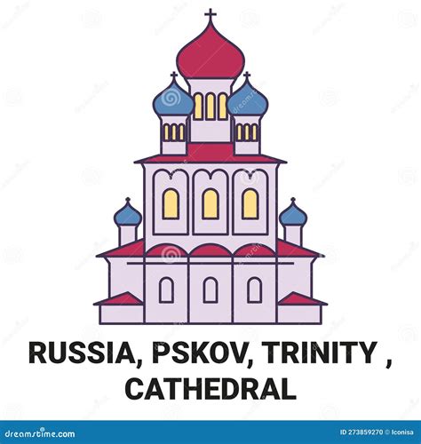 Russia Pskov Trinity Cathedral Travel Landmark Vector Illustration