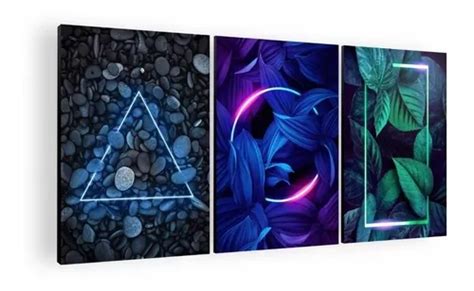 Cuadro Decorativo Mural Triptico Neon Natural 90x42 Mdf Cuotas Sin