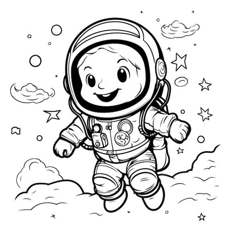 Livro de colorir para crianças astronauta no espaço Vetor Premium