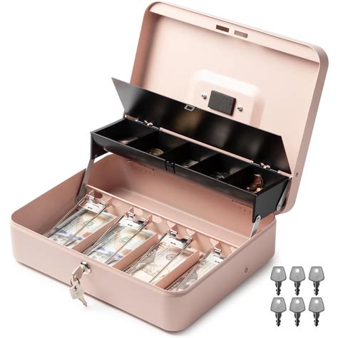 Volcora Large Cash Box With Key Lock Metal Money Box For Cash Portable Locking Safe Box With