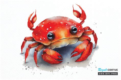 Watercolor Cute Baby Red Crab Clipart Graphic By Regulrcrative