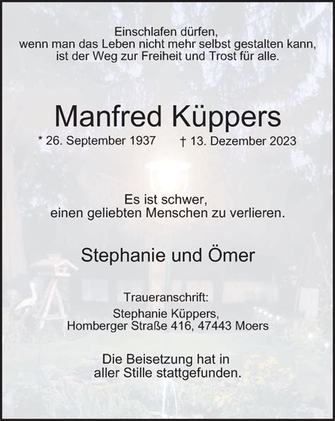 Traueranzeigen von Manfred Küppers Trauer in NRW de