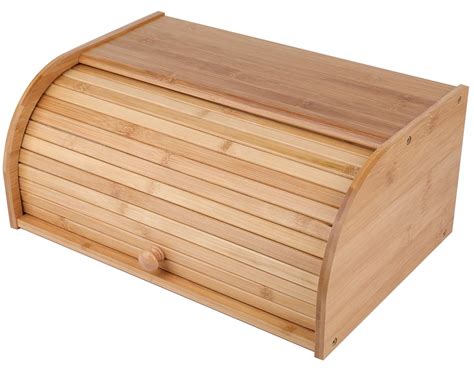 Buy Lawei Bamboo Bread Box Large Natural Roll Top Wood Bread Box Countertop Bread Storage Bin