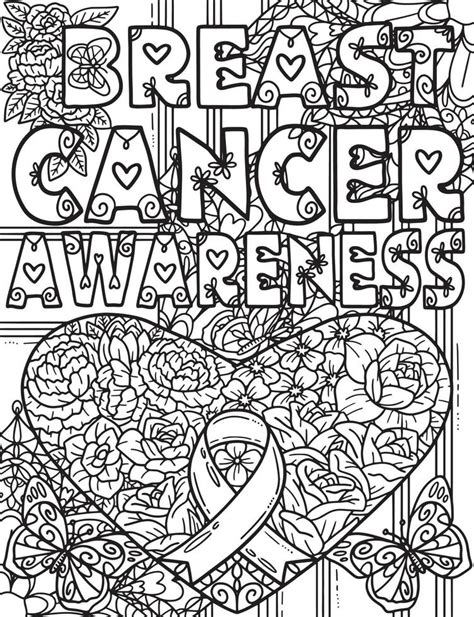 Breast Cancer Awareness Coloring Page for Adult 23105508 Vector Art at