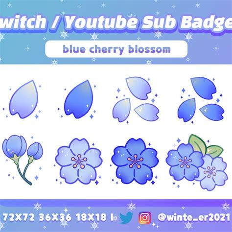 Blue Cherry Blossom Twitch Sub Badges Bit Badges Emote Etsy