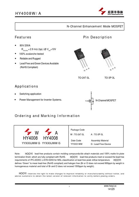 Hy Datasheet Mosfet Equivalent Hooyi