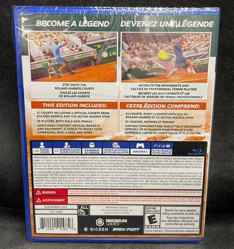 Tennis World Tour Roland Garros Edition Ps Playstation Brand New