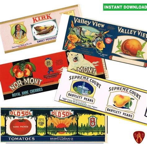 Vintage Fruit Can Labels Food Tin Cans Vegetable Prints Kitchen Decor ...