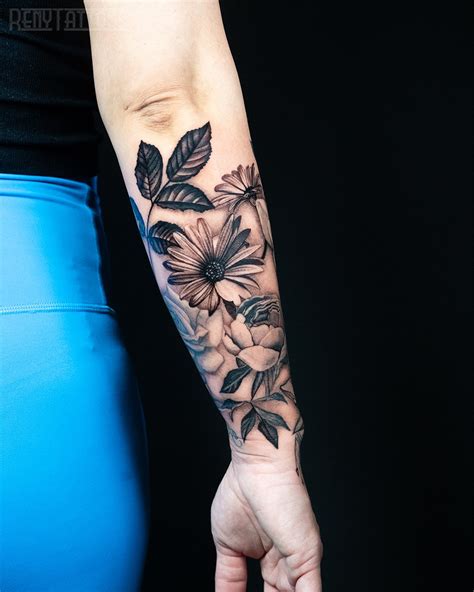 Renytattoos — Black And Grey Floral Tattoos