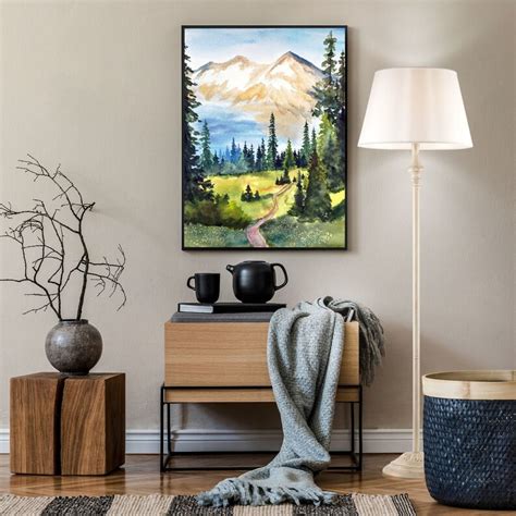 Pine Forest Painting Mountains Art Print Watercolor Landscape - Etsy