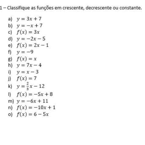 Classifique As Fun Es Em Crescente Decrescente Ou Constante Me