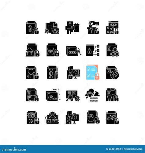 Tipos De Informações Confidenciais ícones De Glifo Preto Definidos No